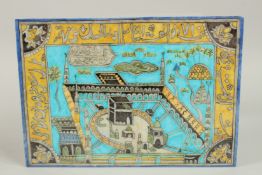 AN OTTOMAN TURKISH IZNIK GLAZED POTTERY MECCA TILE, 21cm x 30cm.