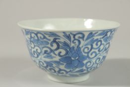 A FINE CHINESE BLUE AND WHITE PORCELAIN BOWL, the exterior with floral decoration, base with six-