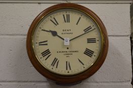 A Dent mahogany cased circular wall clock with fusee movement.