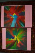 In the manner of Damien Hirst, two spin pictures, unframed.