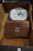 Decorative plates, a leather vanity case etc.