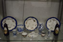 A quantity of decorative china to include three Dresden soup dishes, a Limoge chamber stick, blue