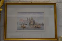 Carniel, view of boats on the Grand Canal, Venice, watercolour.