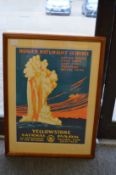 A framed colour print depicting Yellow Stone National Park and another similar.
