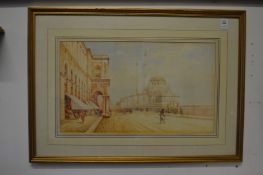 Michel Martino, figures in busy street scene in Constantinople, watercolour.