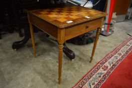 A chess board coffee table.