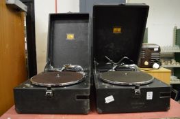 Two HMV table top gramophones.