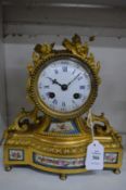 A good small French ormolu and porcelain mantel clock.