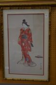 Japanese School, standing geisha, signed.
