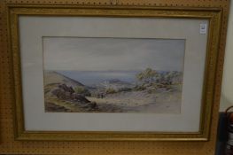 Georgina Wilkinson, Nice, figure on a country path overlooking Nice, watercolour, signed with