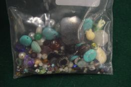 Box of blue stones and gem stones.