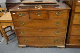 A 19th century mahogany straight front chest of three short drawers and three long graduated
