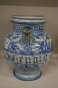 An Italian blue and white wet drug jar.