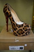 A pair of ladies Christian Louboutin Daffodile Pony Leopard high heeled shoes, size 38, unworn