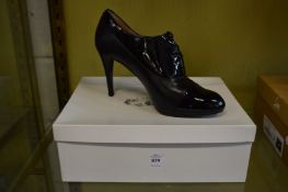 A pair of L K Bennett ladies Thread black leather high heeled shoes, size 38, unused with original