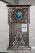 A Liberty Tudric Art Noveau pewter mantel clock with enamel dial, number 01154.