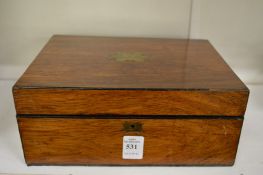 A good 19th century rosewood gentleman's travelling vanity box with cut throat razors and other