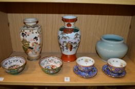 Satsuma vase, a Kutani vase, Celadon bowl and other Chinese porcelain.