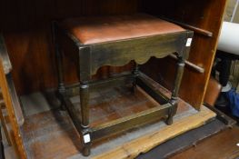 An oak stool and four similar chairs.