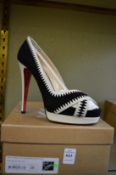 A pair of Christian Louboutin Very Jaws suede/patent calf high heeled shoes, size 38, unused with