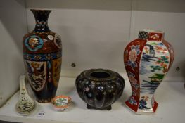 Japanese cloisonne vase, similar Koro (lacking its cover) and other Oriental items.