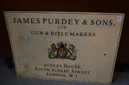 A novelty metal sign.