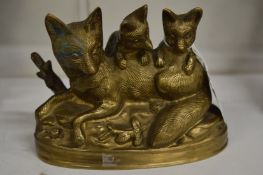 A small bronze group of a fox and cubs.