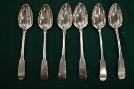 A set of six Edinburgh silver tablespoons.