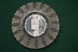 A Lalique frosted glass circular dish, the border decorated with beetles, a large chip to base.