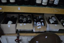 Three six bottle cases of red wine together with a case containing five bottles.
