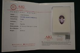 A large pear shaped amethyst with certificate.