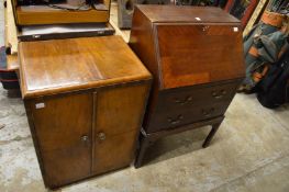 A small mahogany bureau and a walnut cupboard.