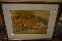 Cattle sheltering under a tree, watercolour together with five other pictures.