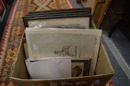 A collection of spy caricatures, unframed German cartoons and engravings after Thomas Rowlandson (