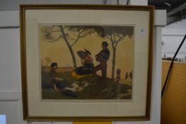 Guinegault, 'Spanish Serenade', colour lithograph.