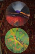 In the manner of Damien Hirst, two spin pictures, unframed.