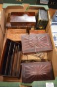 Various decorative boxes, letter rack etc.