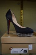 A pair of ladies Christian Louboutin Eugenie Crepe de Chine high heeled shoes, size 38, very good