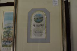 A framed and glazed wine label, print depicting Saint Paul and two photographic prints.