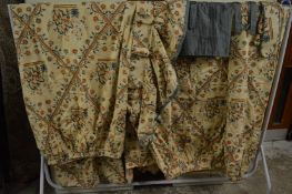 A good large pair of curtains, cream ground with a floral trellis design together with a similar