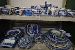 A quantity of blue and white china.