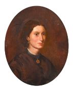 19th Century English School, a head and shoulders portrait of a lady, oil on artist board, inscribed