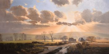 Michael Morris (b. 1938), an extensive landscape view, oil on canvas, signed, 20