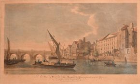 Canot after Samuel Scott, 'Westminster Bridge', hand coloured engraving, plate size 13.5