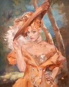 Julian Gordon Mitchell (b. 1968), an elegant female figure in a woodland glade, oil on canvas,