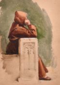 Clarkson Stanfield (1793-1867), study of a monk seated on a stone bench, pencil and watercolour,