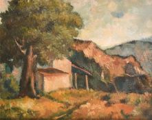 Rodolfo Cristina (1924-1979) Italian, farm buildings in a landscape, oil on canvas, 16