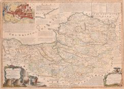 Emanuel Bowen, an 18th Century hand coloured map, 'An Improved Map of the County of Somerset', 21.5