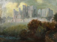 Claude Marks (Circa 1900), a castle ruins shrouded in mist, oil on canvas, signed, 18