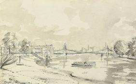 Karl Hagedorn (1889-1969), 'Hammersmith Bridge', ink and wash, signed and dated 66, 9